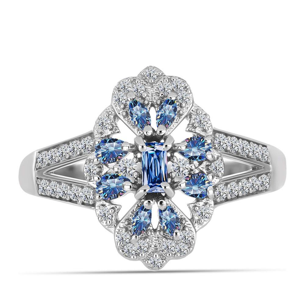 Strieborný Prsteň s S Oceánovo Modrým Moissanitom a Bielym Topásom 1 