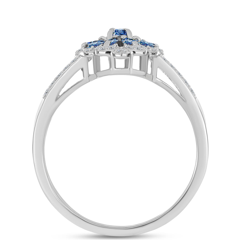 Strieborný Prsteň s S Oceánovo Modrým Moissanitom a Bielym Topásom