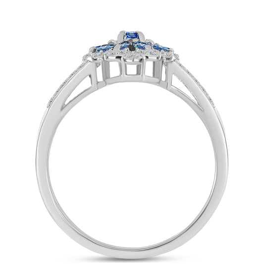Strieborný Prsteň s S Oceánovo Modrým Moissanitom a Bielym Topásom