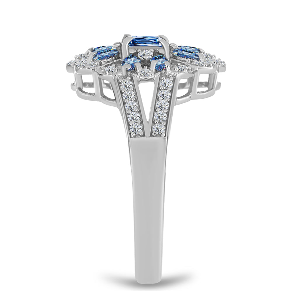 Strieborný Prsteň s S Oceánovo Modrým Moissanitom a Bielym Topásom 4 