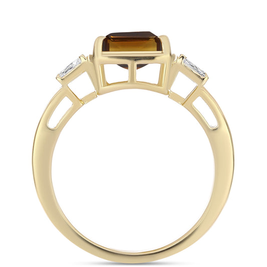 Pozlátený Strieborný Prsteň s Koňakovým Kremeňom a Bielym Zirkónom