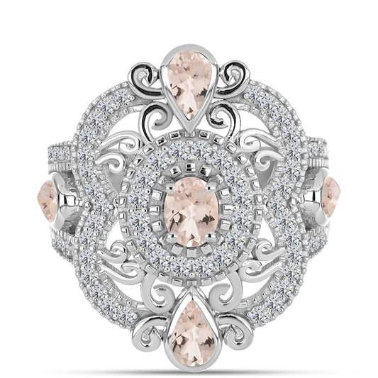 Strieborný Prsteň s Gozareh Morganitom a Bielym Topásom