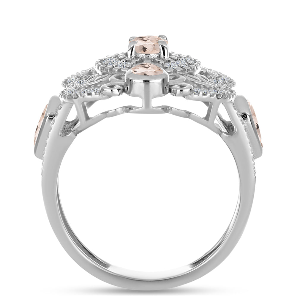 Strieborný Prsteň s Gozareh Morganitom a Bielym Topásom