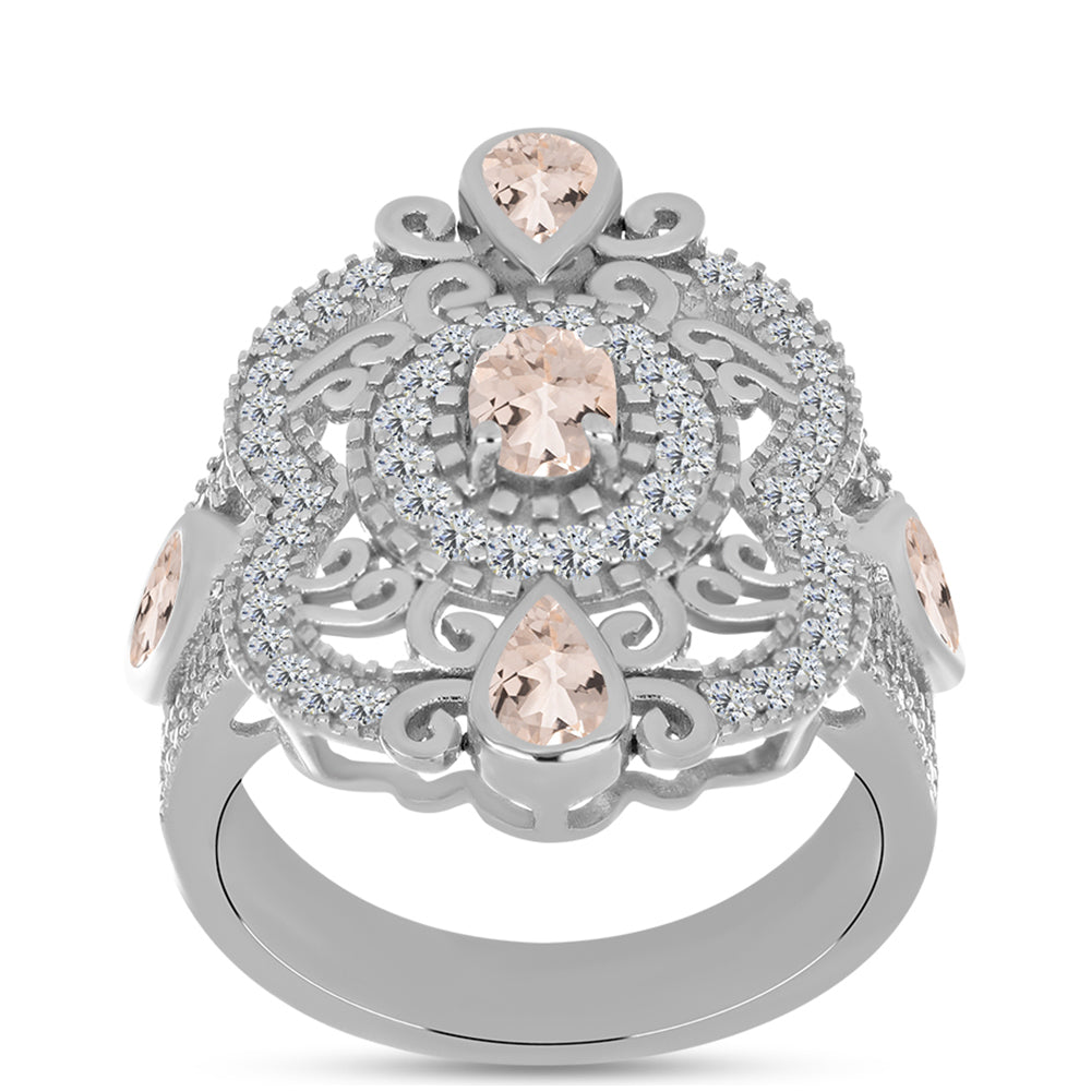 Strieborný Prsteň s Gozareh Morganitom a Bielym Topásom