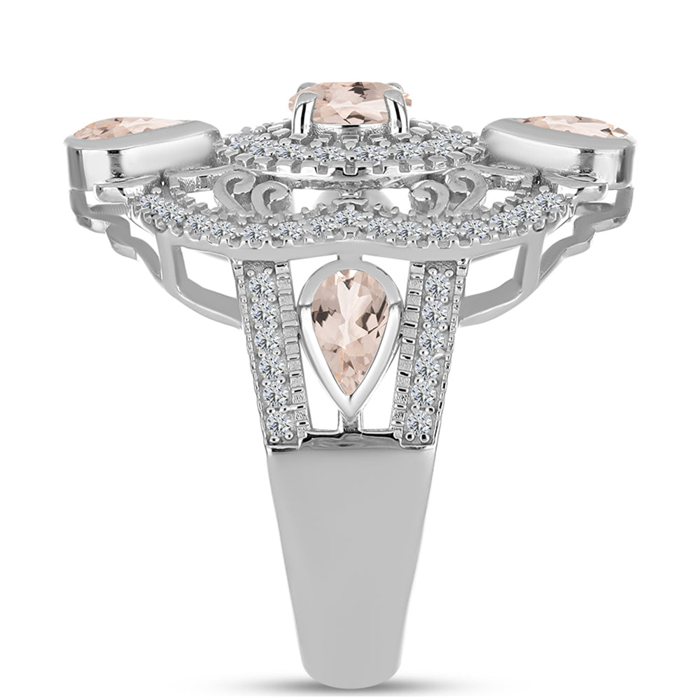 Strieborný Prsteň s Gozareh Morganitom a Bielym Topásom