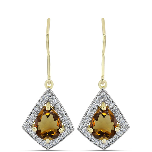 Pozlátené Strieborné Náušnice s Koňakovým Kremeňom a Bielym Topásom