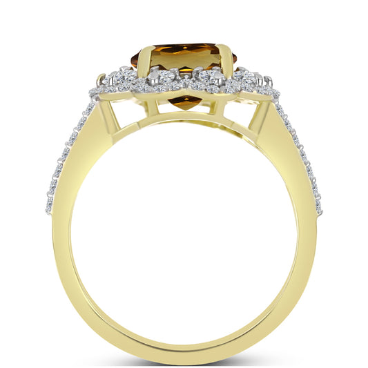 Pozlátený Strieborný Prsteň s Koňakovým Kremeňom a Bielym Topásom