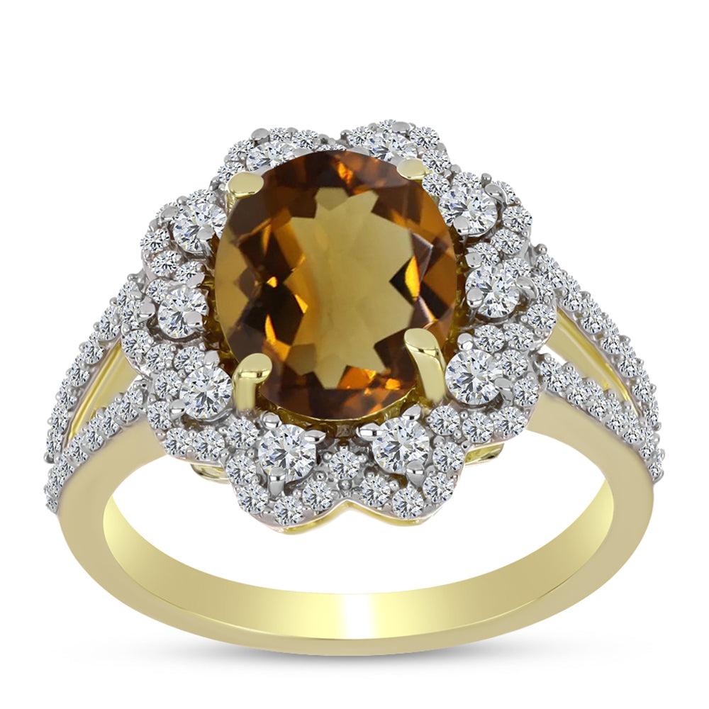 Pozlátený Strieborný Prsteň s Koňakovým Kremeňom a Bielym Topásom