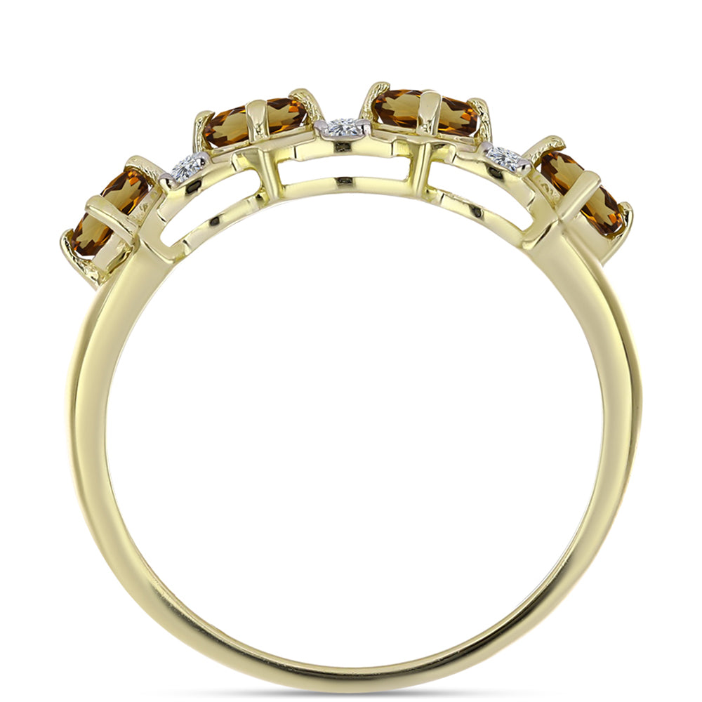 Pozlátený Strieborný Prsteň s Koňakovým Kremeňom a Bielym Topásom 3 