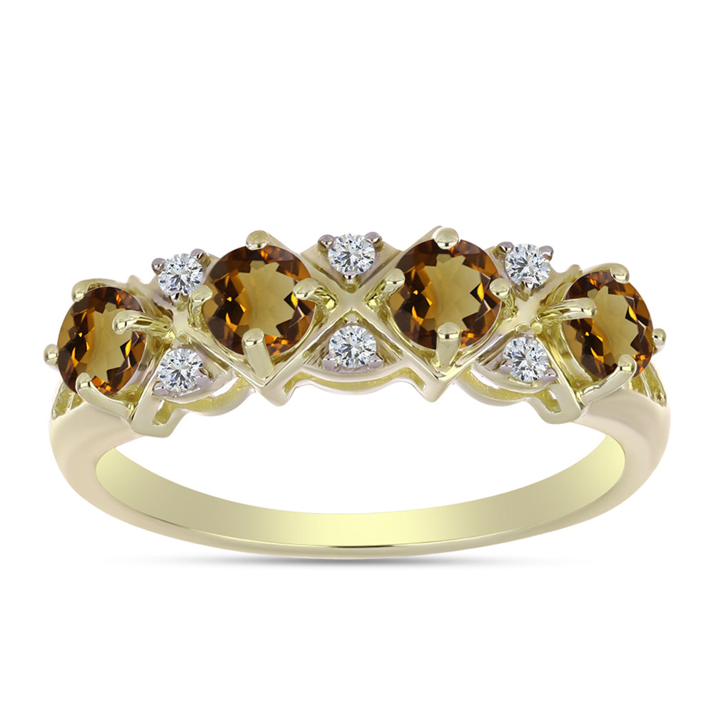 Pozlátený Strieborný Prsteň s Koňakovým Kremeňom a Bielym Topásom 1 