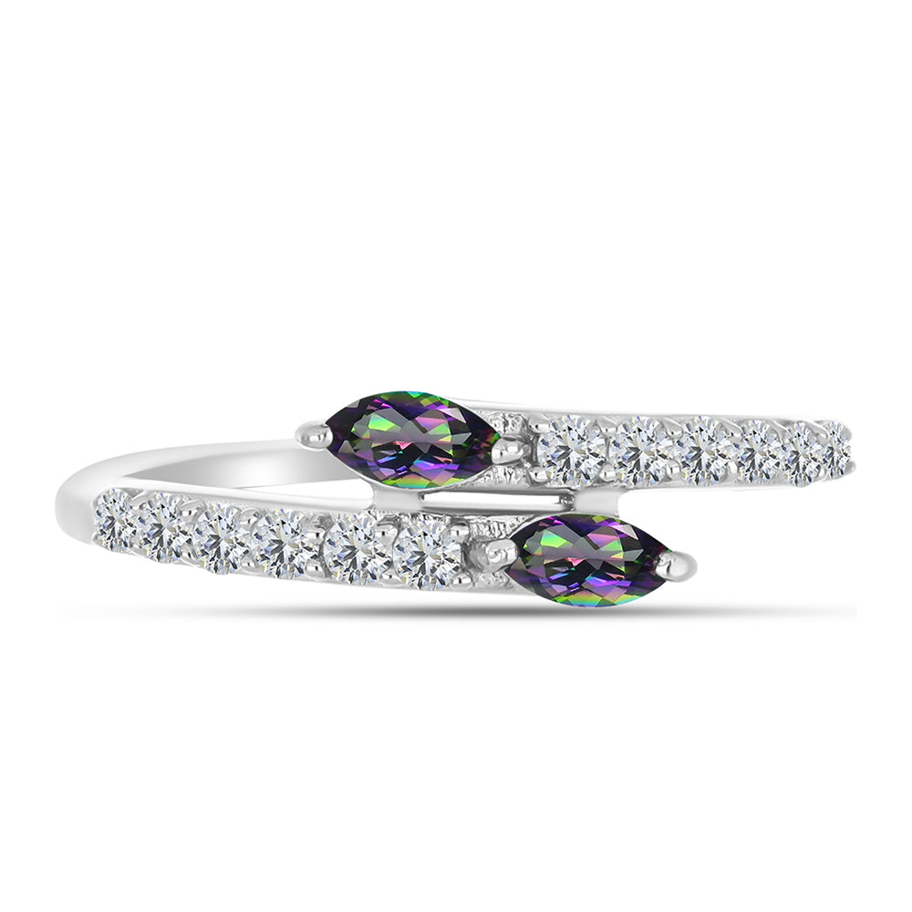 Strieborný Prsteň s Brazílskym Mysticky Zeleným Kremeňom a Bielym Topásom 1 