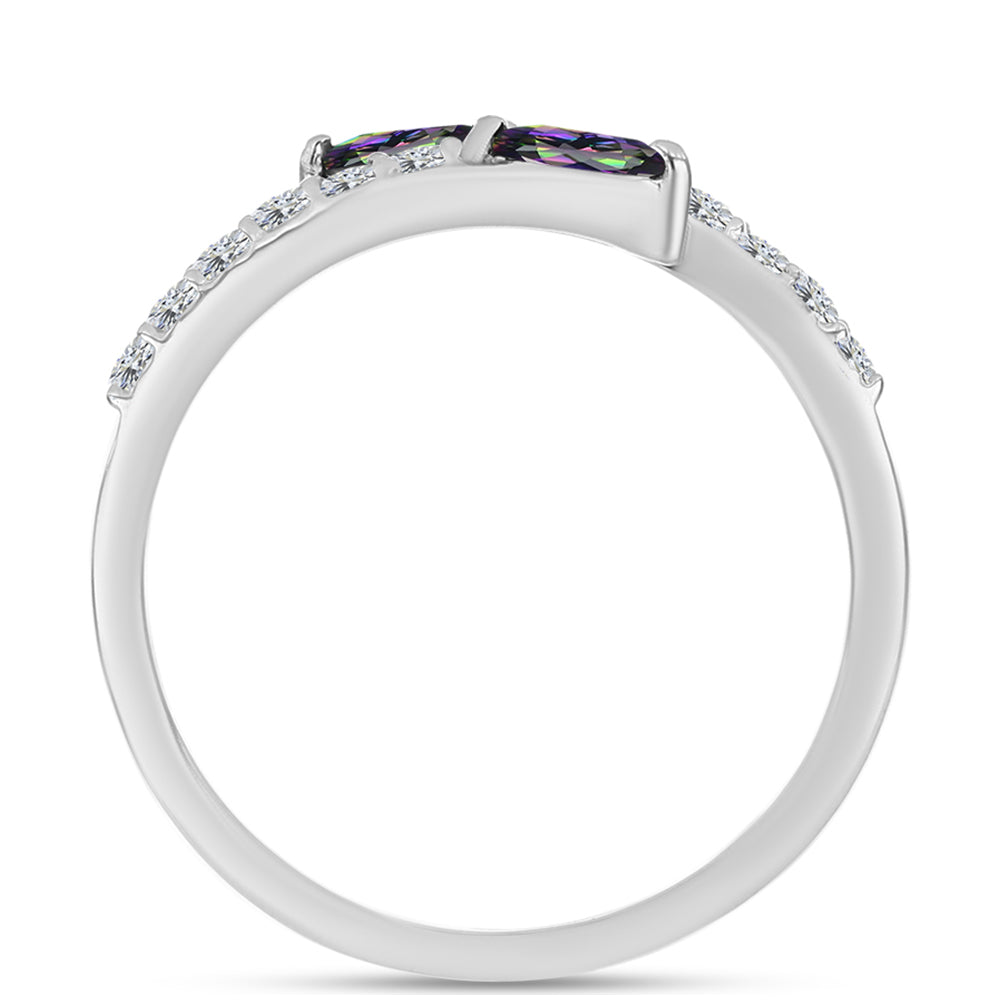 Strieborný Prsteň s Brazílskym Mysticky Zeleným Kremeňom a Bielym Topásom