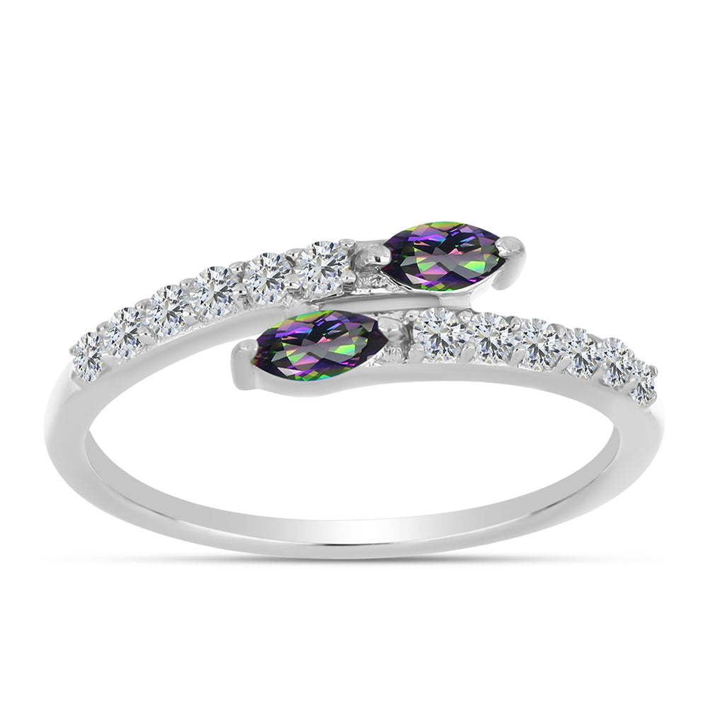 Strieborný Prsteň s Brazílskym Mysticky Zeleným Kremeňom a Bielym Topásom 3 