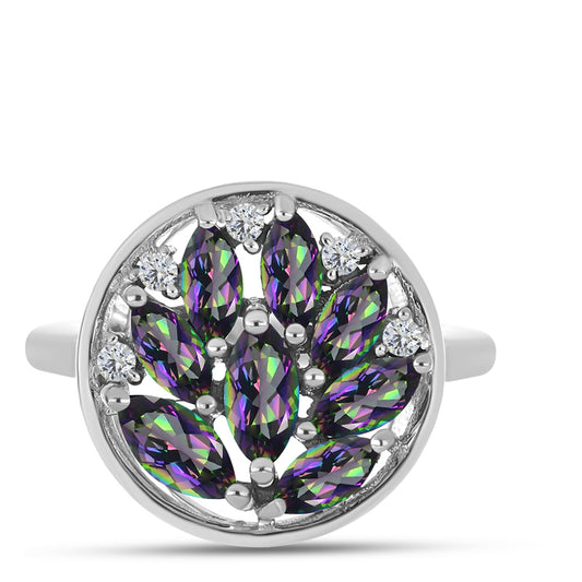 Strieborný Prsteň s Brazílskym Mysticky Zeleným Kremeňom a Bielym Topásom