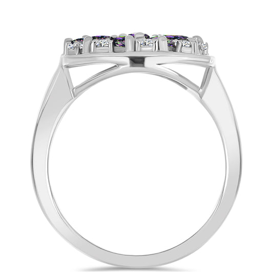 Strieborný Prsteň s Brazílskym Mysticky Zeleným Kremeňom a Bielym Topásom