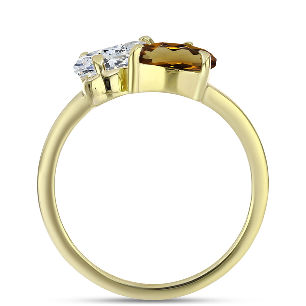 Pozlátený Strieborný Prsteň s Koňakovým Kremeňom a Bielym Topásom 2 