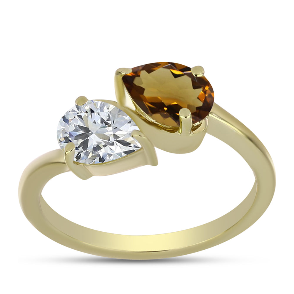 Pozlátený Strieborný Prsteň s Koňakovým Kremeňom a Bielym Topásom 3 