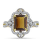 Pozlátený Strieborný Prsteň s Koňakovým Kremeňom a Bielym Topásom