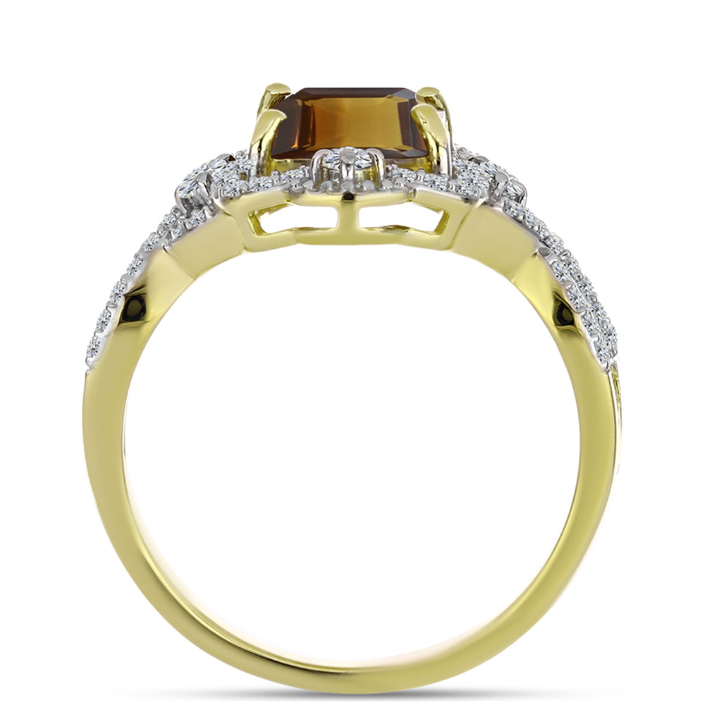 Pozlátený Strieborný Prsteň s Koňakovým Kremeňom a Bielym Topásom 2 