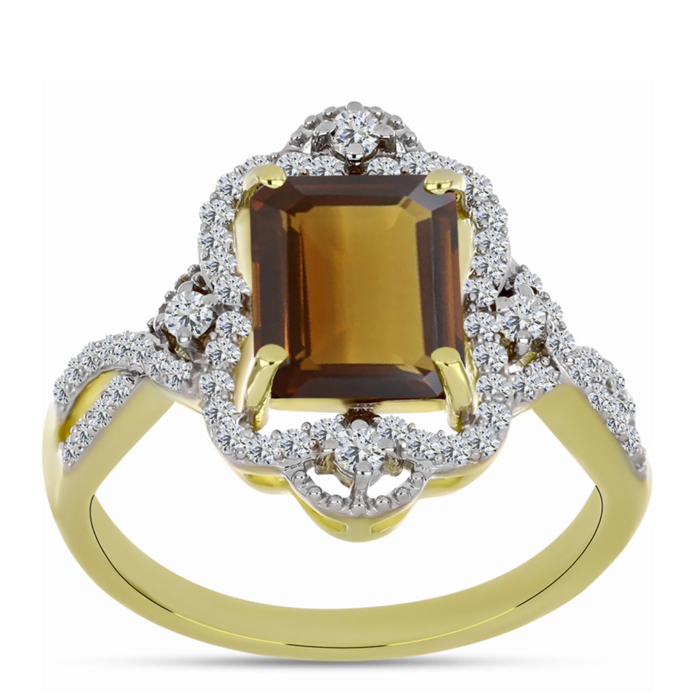 Pozlátený Strieborný Prsteň s Koňakovým Kremeňom a Bielym Topásom 3 