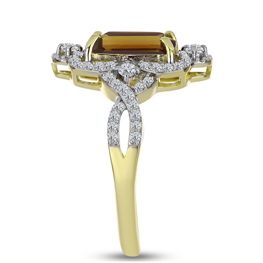 Pozlátený Strieborný Prsteň s Koňakovým Kremeňom a Bielym Topásom