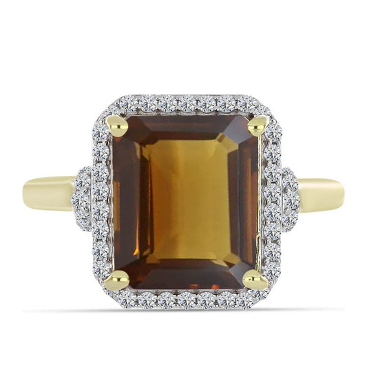 Pozlátený Strieborný Prsteň s Koňakovým Kremeňom a Bielym Topásom