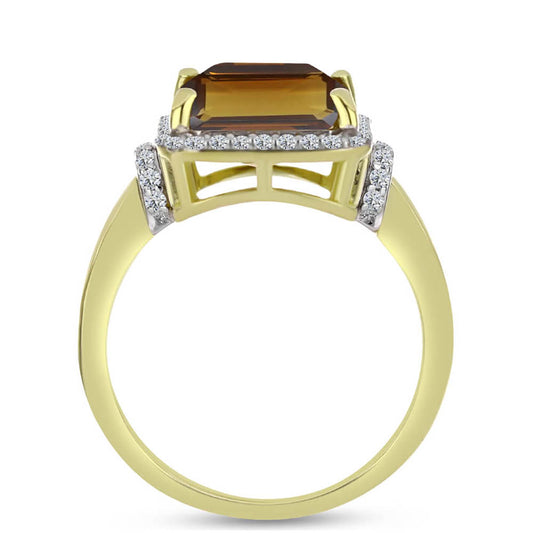 Pozlátený Strieborný Prsteň s Koňakovým Kremeňom a Bielym Topásom