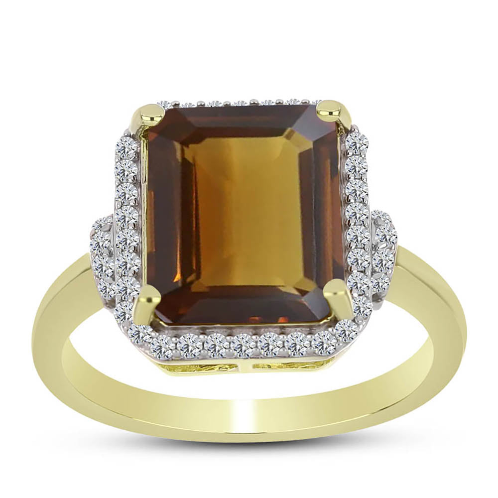 Pozlátený Strieborný Prsteň s Koňakovým Kremeňom a Bielym Topásom