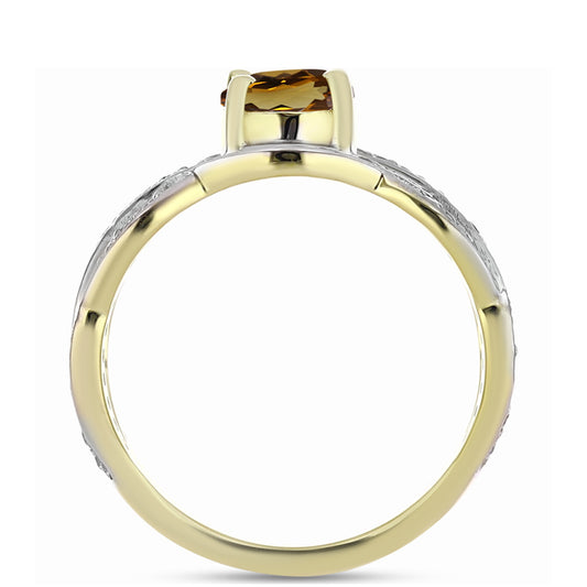 Pozlátený Strieborný Prsteň s Koňakovým Kremeňom a Bielym Topásom