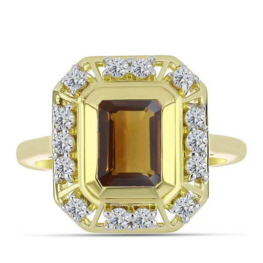 Pozlátený Strieborný Prsteň s Koňakovým Kremeňom a Bielym Topásom