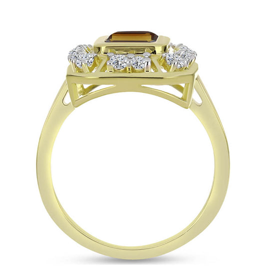 Pozlátený Strieborný Prsteň s Koňakovým Kremeňom a Bielym Topásom