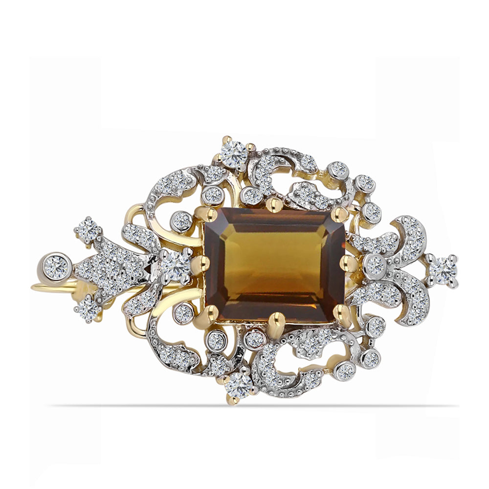 Pozlátený Strieborný Brošňa s Koňakovým Kremeňom a Bielym Topásom 1 