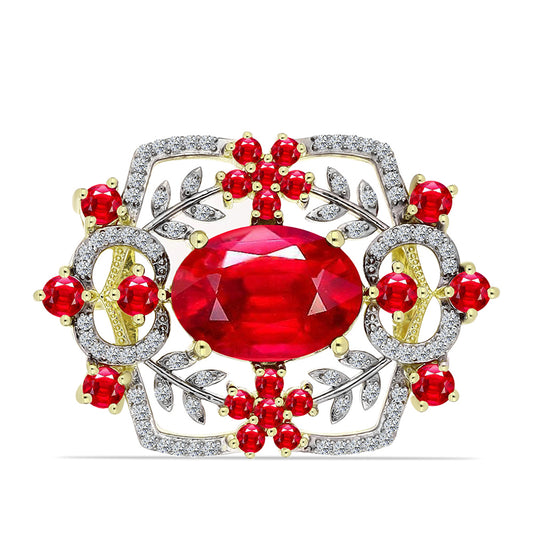 Pozlátený Strieborný Brošňa s Červeným Achátom a Bielym Topásom