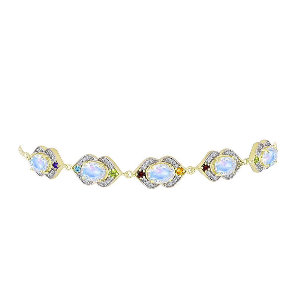 Pozlátený Strieborný Náramok s Dúhovým Mesačným Kameňom a Marockým Ametystom 5 
