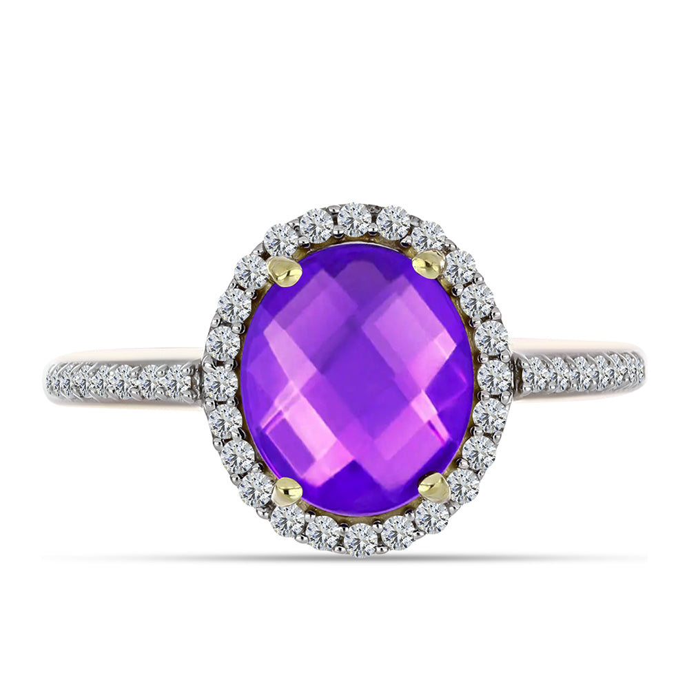 Pozlátený Strieborný Prsteň s Fialovým Achátom a Bielym Topásom