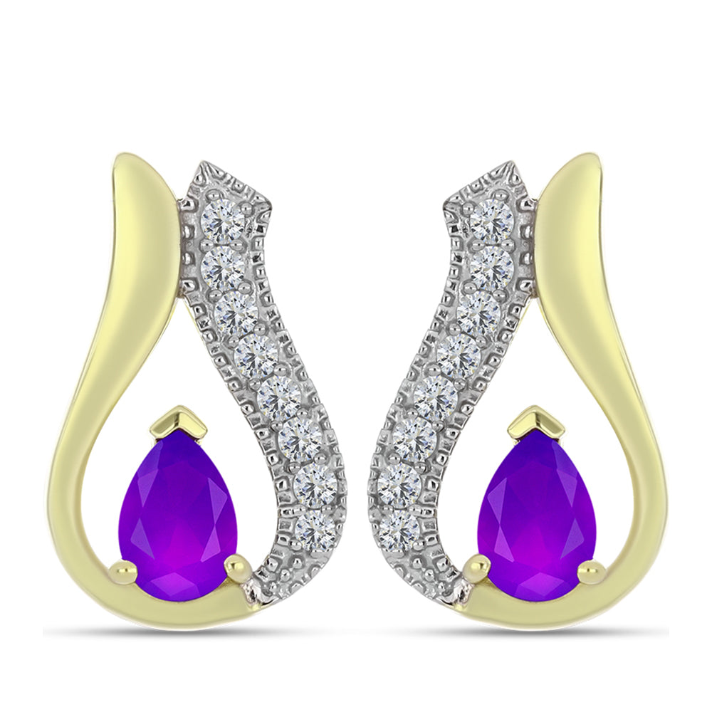 Pozlátené Strieborné Náušnice s Fialovým Achátom a Bielym Topásom 1 