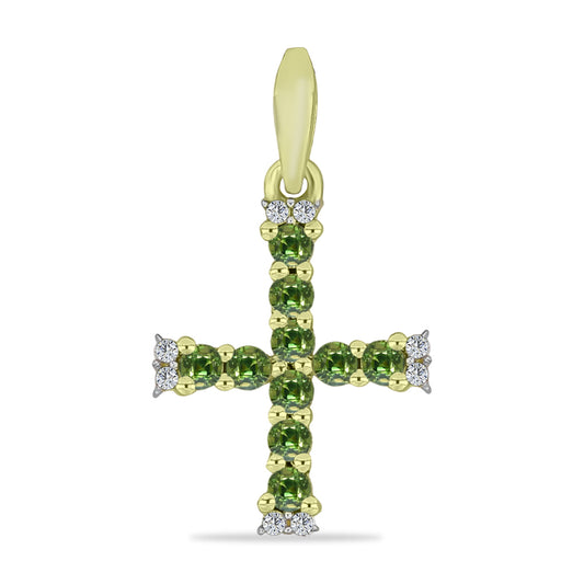 Kríž Pozlátený Strieborný Prívesok s so Zeleným Zafírom a Bielym Topásom