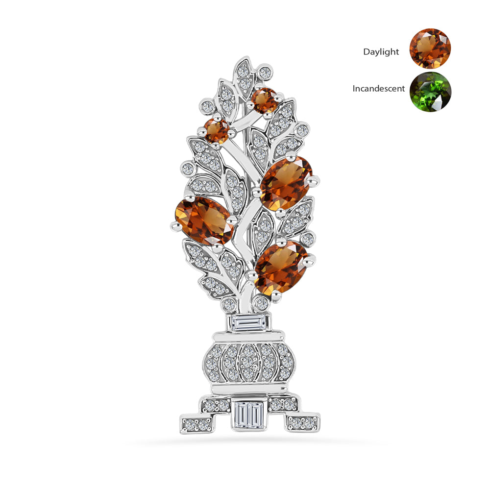 Strieborný Brošňa s Certifikovaný Anatólskym zultanitom pestovaný v laboratóriu a Bielym Zirkónom 1 