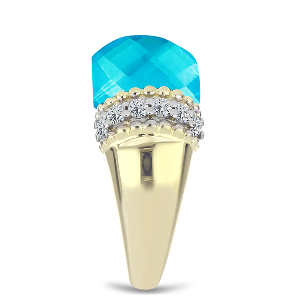 Pozlátený Strieborný Prsteň s Modrým Nefritom a Bielym Topásom