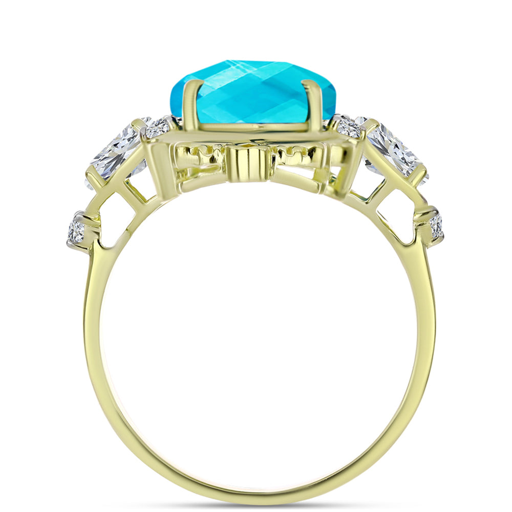 Pozlátený Strieborný Prsteň s Modrým Nefritom a Bielym Topásom