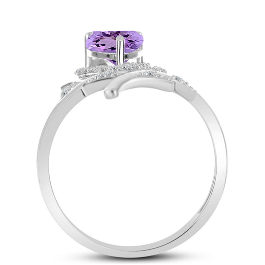 Strieborný Prsteň s Rose De France Ametystom a Bielym Topásom