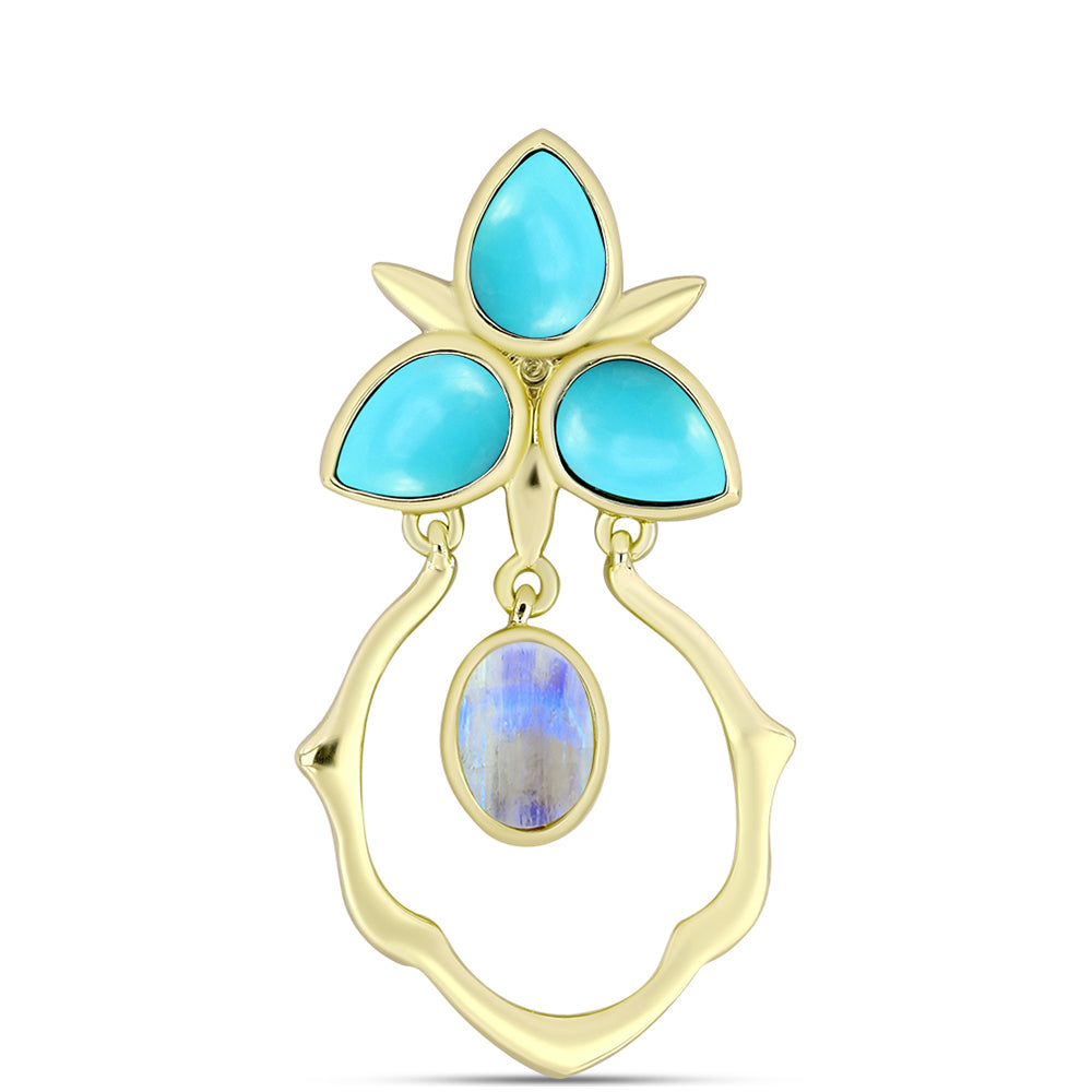 Pozlátený Strieborný Prívesok s so Sleeping Beauty Tyrkysom a Dúhovým Mesačným Kameňom