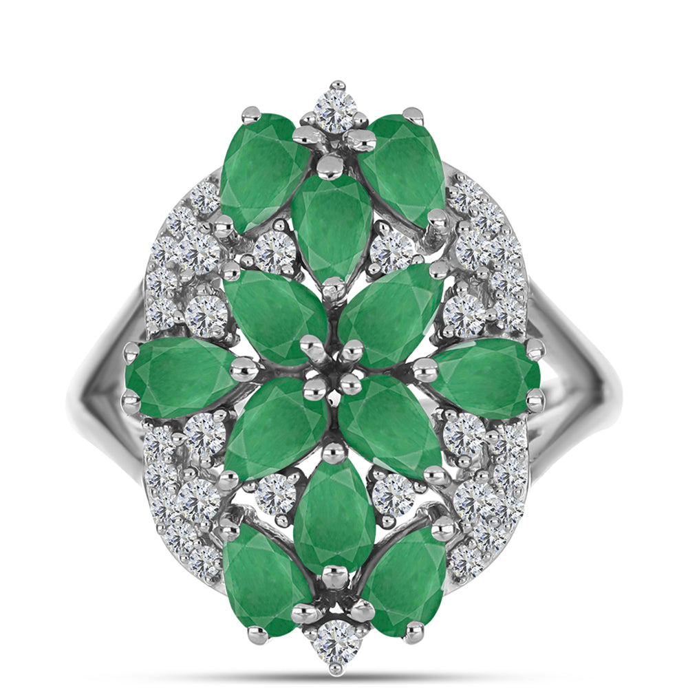 Strieborný Prsteň s Brazílskym Smaragdom a Bielym Topásom