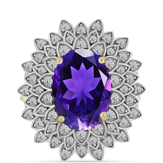 Pozlátený Strieborný Prsteň s Marockým Ametystom a Bielym Topásom