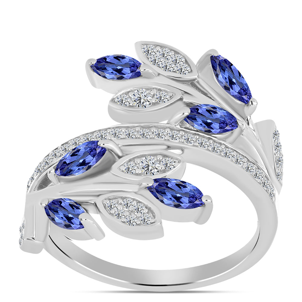 Strieborný Prsteň s AAA Tanzanitom a Bielym Topásom