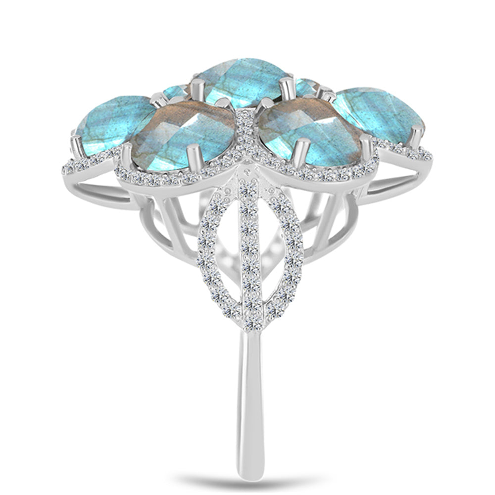 Strieborný Prsteň s Labradoritom z Gullgruvene a Bielym Topásom