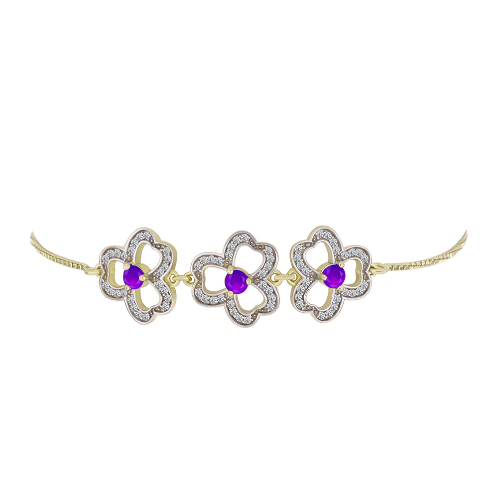 Pozlátený Strieborný Náramok s Fialovým Achátom a Bielym Topásom