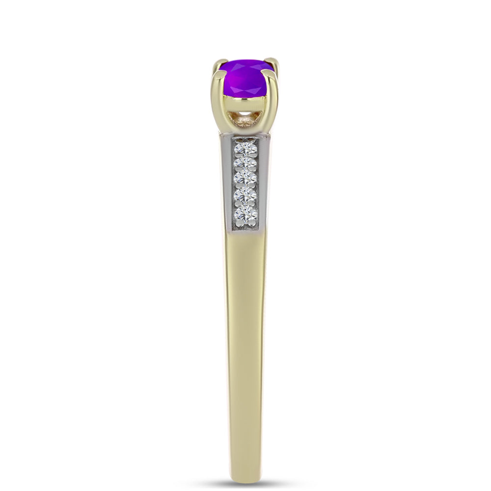 Pozlátený Strieborný Prsteň s Fialovým Achátom a Bielym Topásom 4 