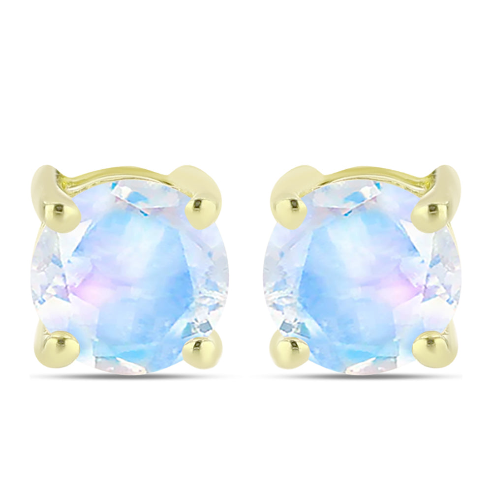 Pozlátené Strieborné Náušnice s Dúhovým Mesačným Kameňom