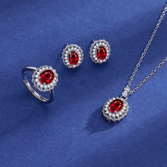 Pozlátené Zliatinové Sada s Červeným Emporia® Krištáľom a Bielym Emporia® Krištáľom ( Náhrdelník+Náušnice+Prsteň )